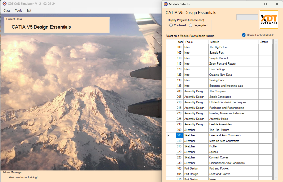 Course module selection screen